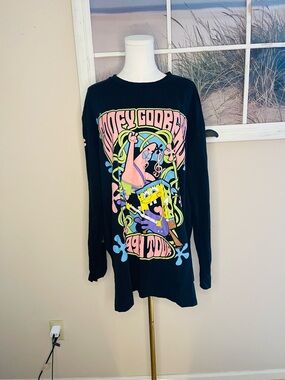 DOLLS KILL X Black SpongeBob & Patrick Graphic Long Sleeve Tee Shirt Dress
